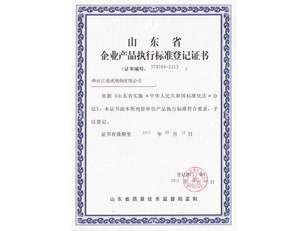 执行标准登记证书